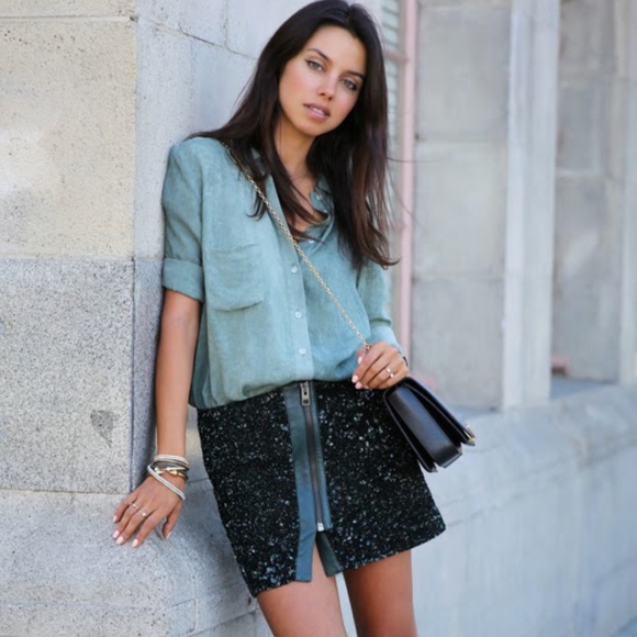 AllSaints Elise sequin split mini skirt 2 XS new - Picture 5 of 16